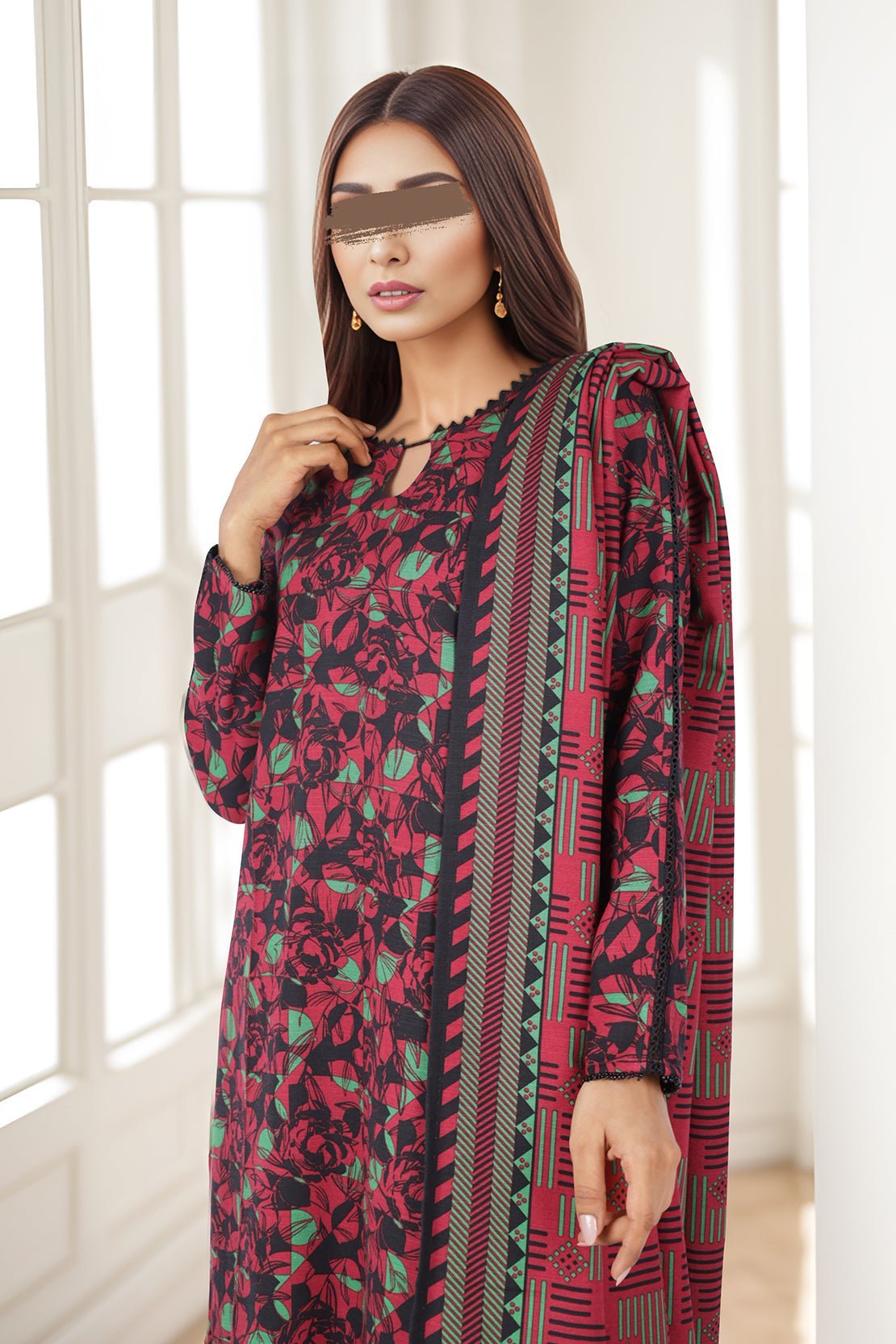 Saya 3Pc Printed Cotton Khaddar Suit U04-24350-06B (SDT) gulbuy.com