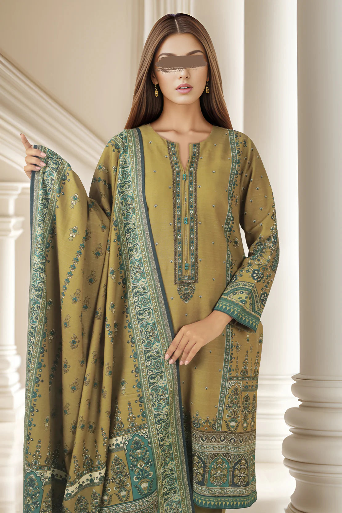 Saya 3Pc Printed Khaddar Viscose Suit U04-24406-11A (SDT) gulbuy.com
