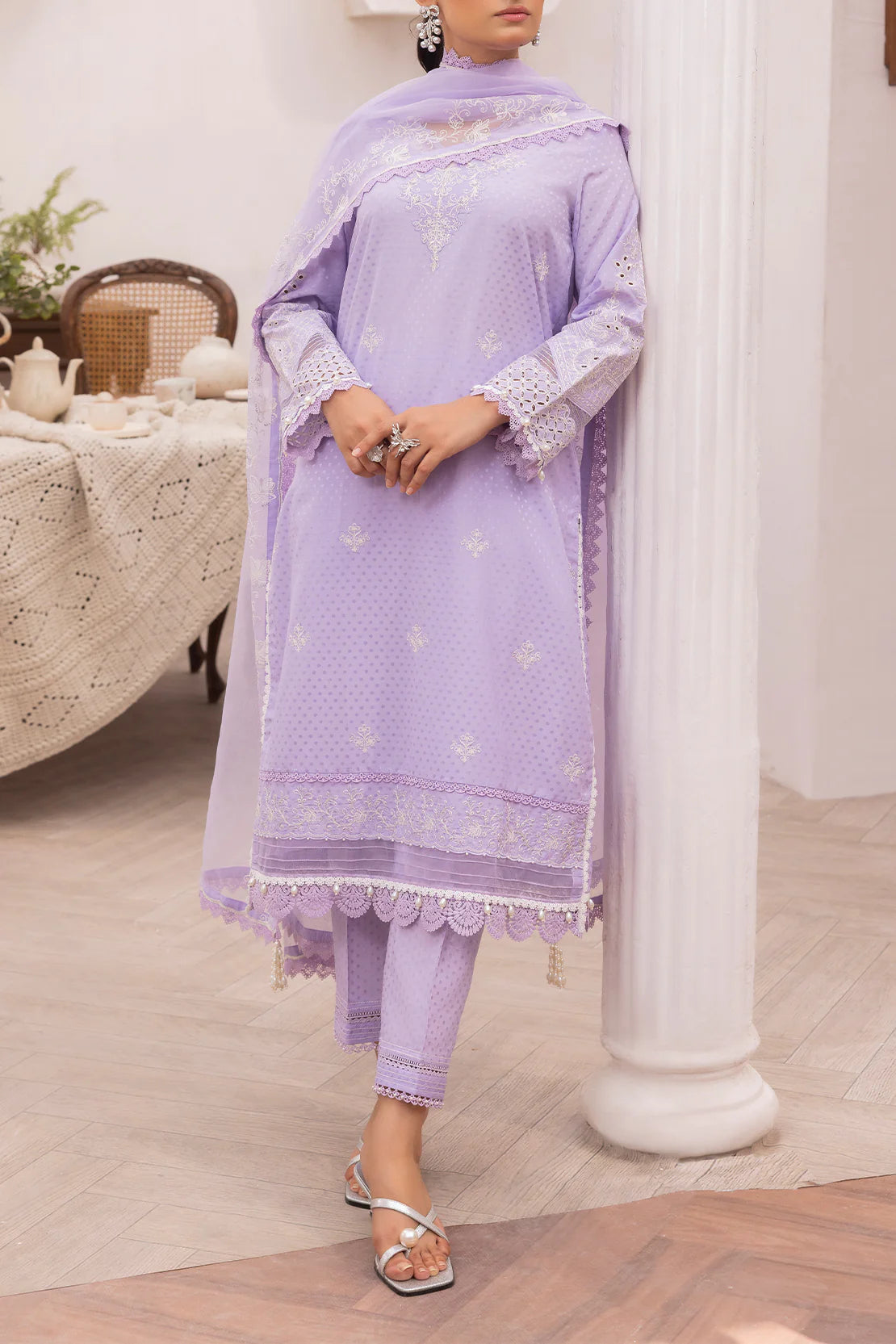 Saya 3Pc Embroidered Self Jacquard Suit WUNS-5951 gulbuy.com