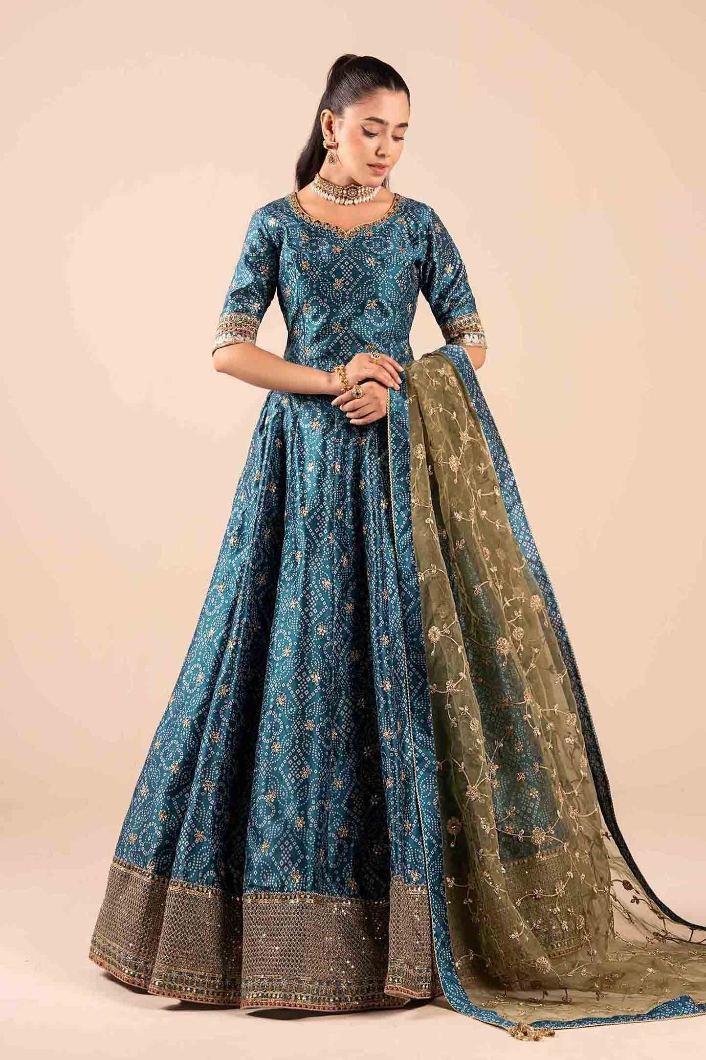 Maria B 3Pc Embroidered Raw Silk Suit SF-EF25-11 Teal gulbuy.com