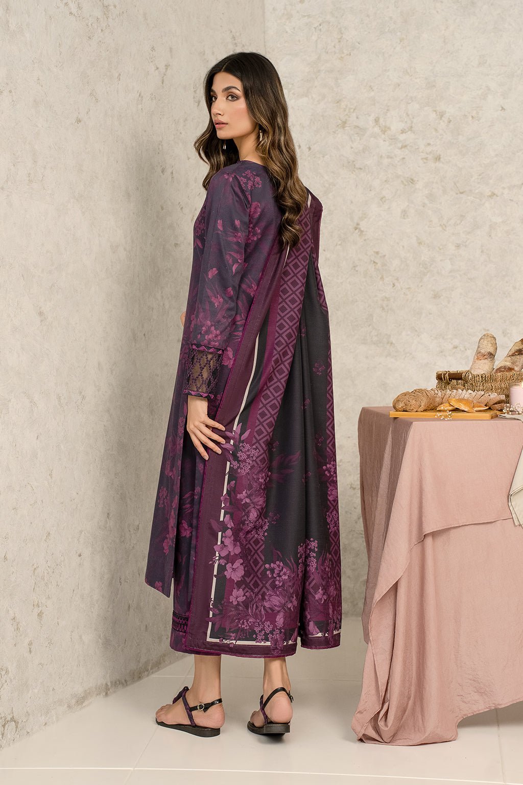 3 PIECE IZNIK EMBROIDERED ORGANZA SUIT (UE-171-VILE) gulbuy.com