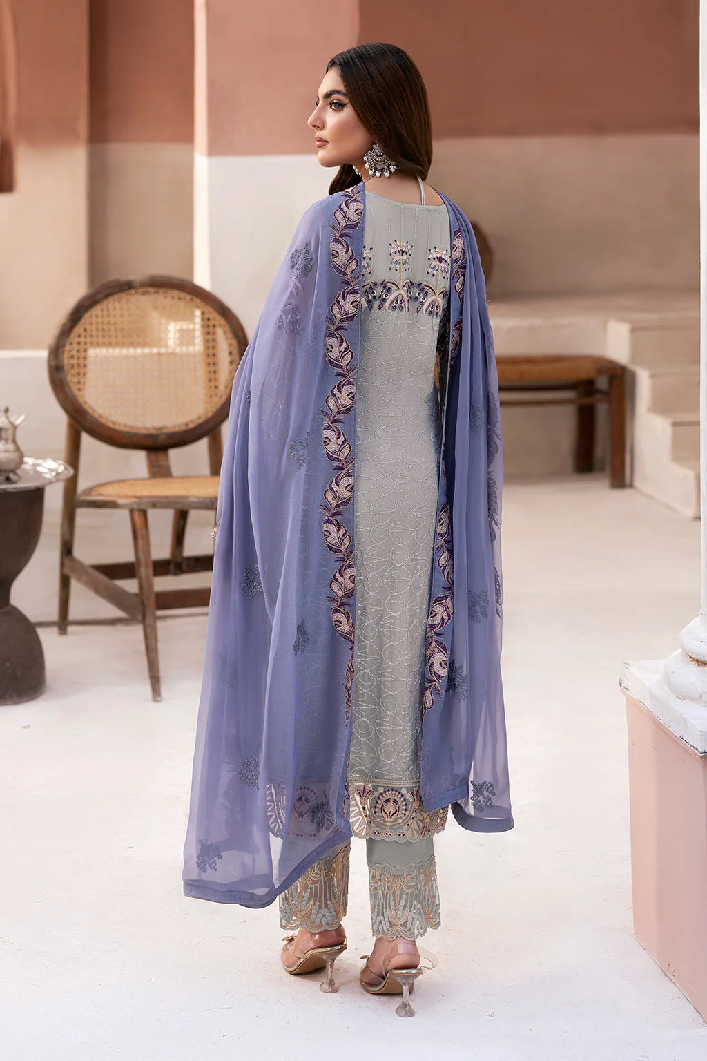Ramsha 3Pc Embroidered Chiffon Suit U-102 gulbuy.com