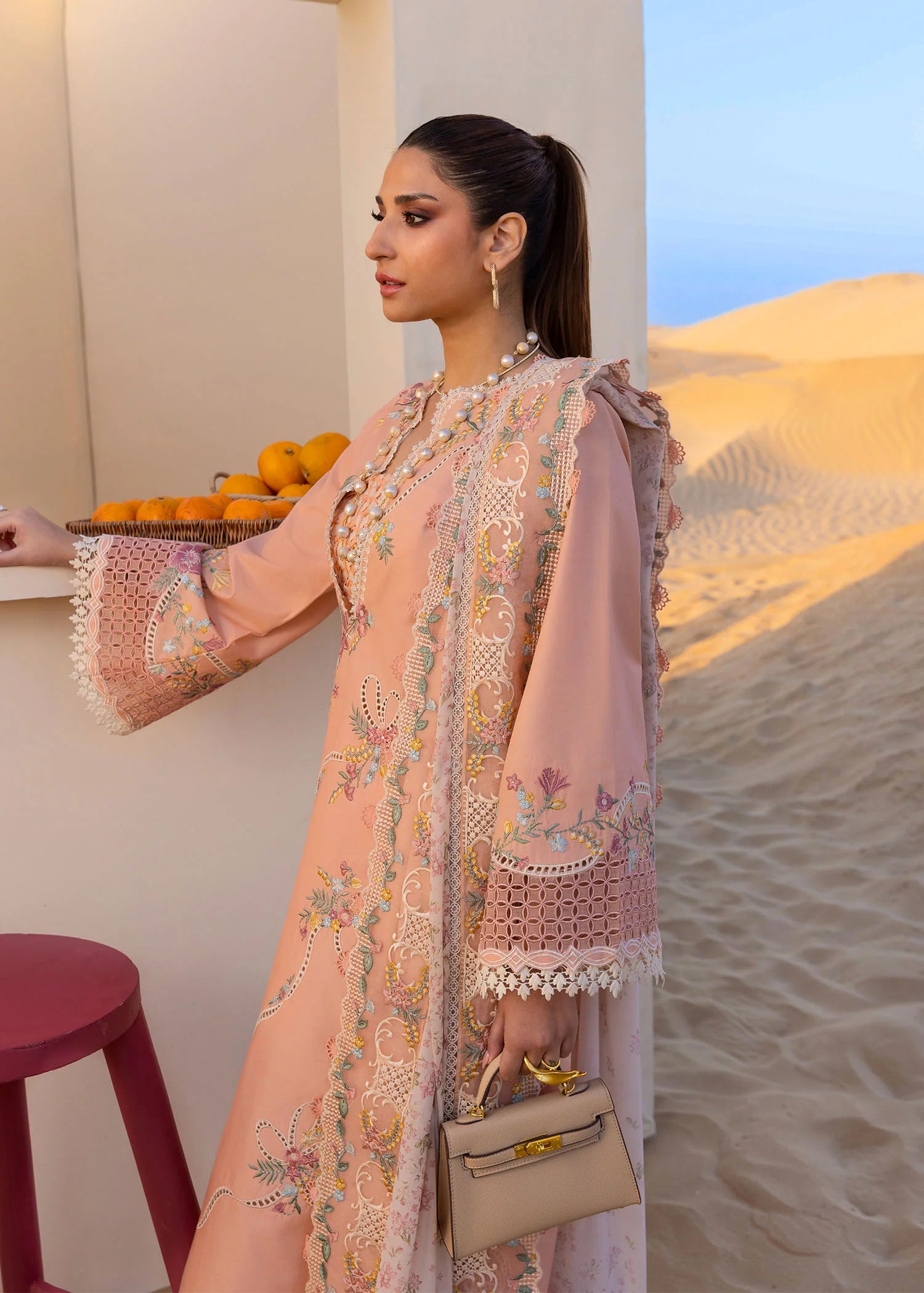 Crimson 3Pc Embroidered Lawn Suit Twirls And Ties-D8 A Pink gulbuy.com