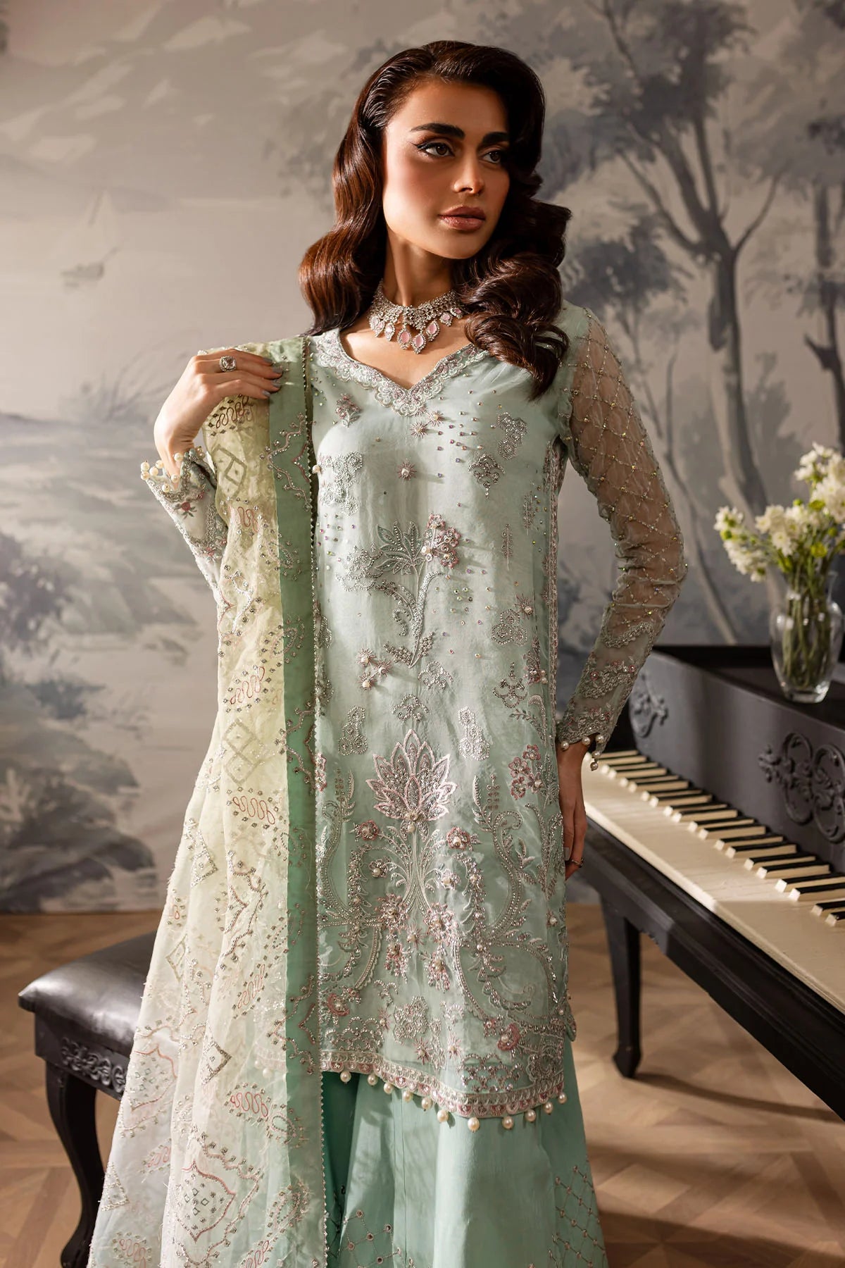 Nureh 3Pc Embroidered Organza Suit NEL-57 gulbuy.com