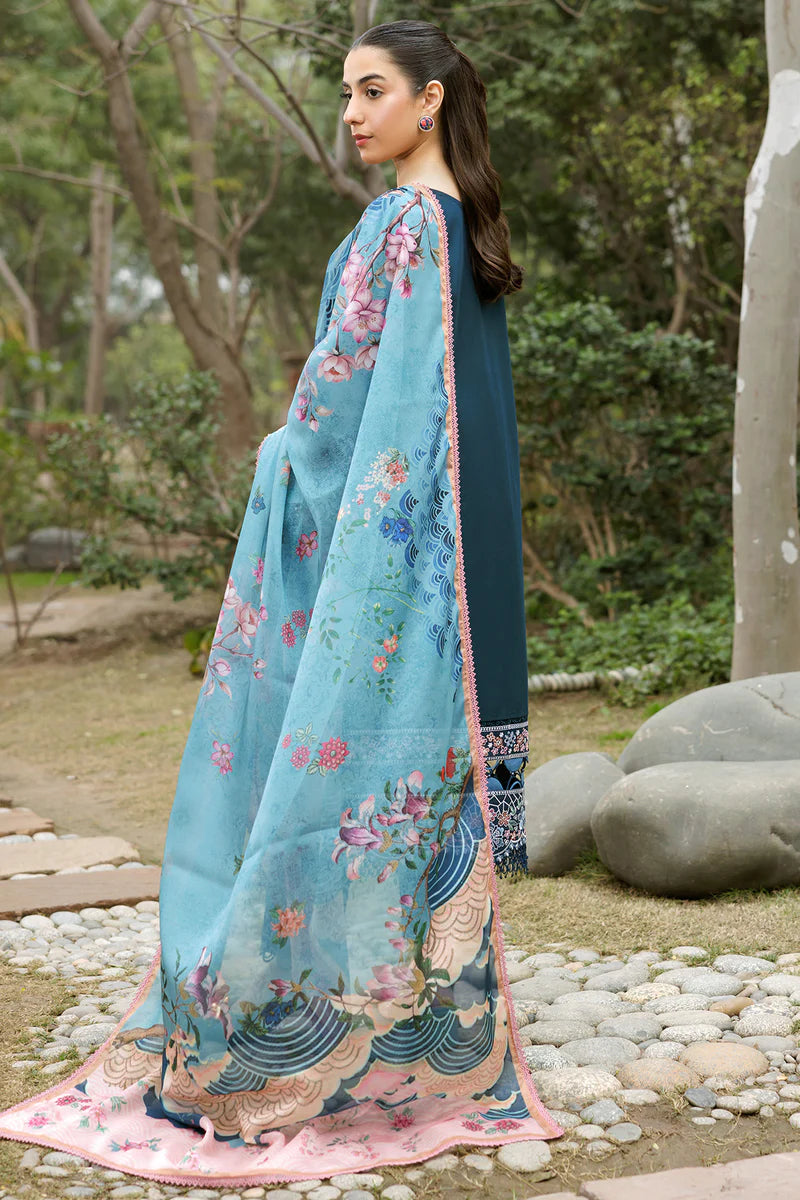 Farasha 3Pc Embroidered Lawn Suit Mist Blue gulbuy.com