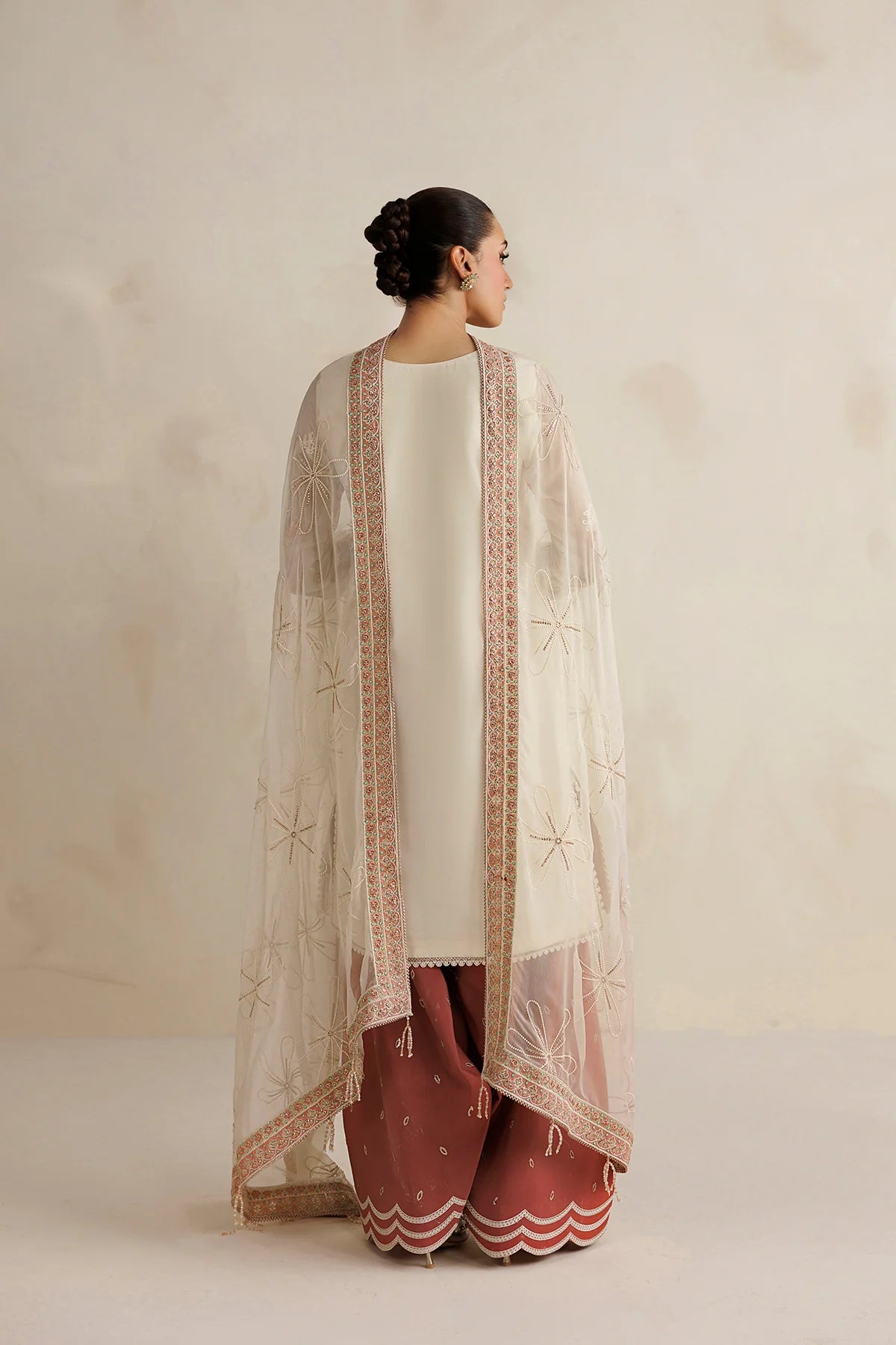 Farasha 3Pc Embroidered Chiffon Suit Ember Blush