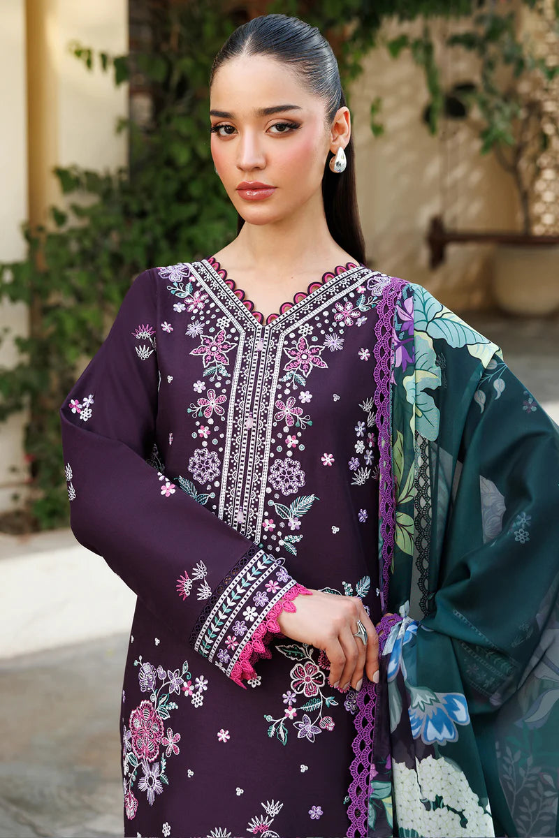 Farasha 3Pc Embroidered Lawn Suit Plum Allure gulbuy.com