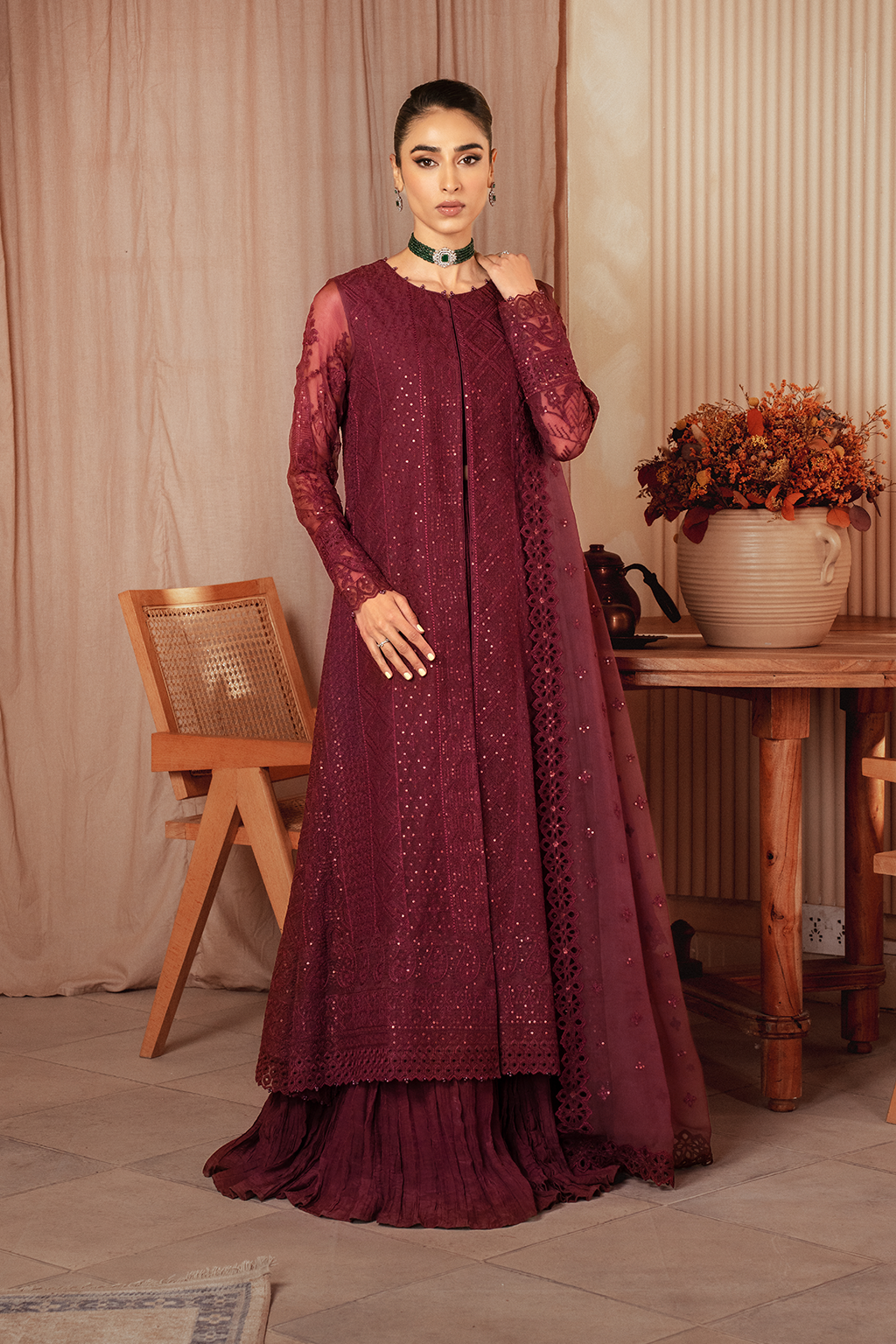 3 PIECE IZNIK EMBROIDERED CHIFFON SUIT (ICK-01)
