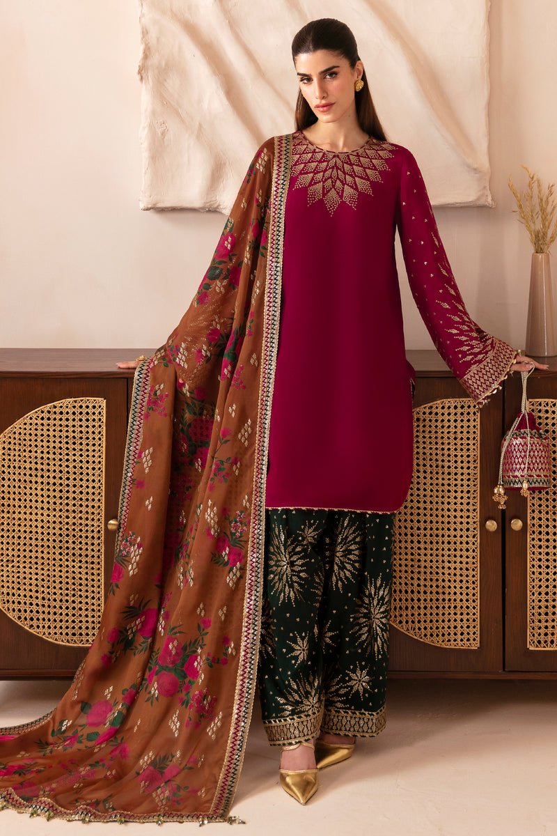 JAZMIN 3 PIECE EMBROIDERED RAW SILK SUIT (UR-7038)