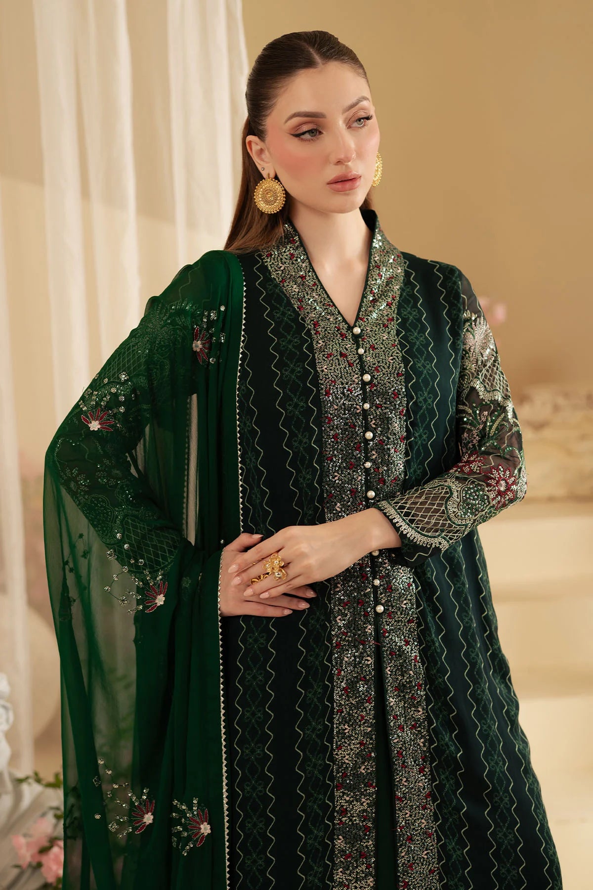 Nureh 3Pc Embroidered Chiffon Suit AM-16 gulbuy.com