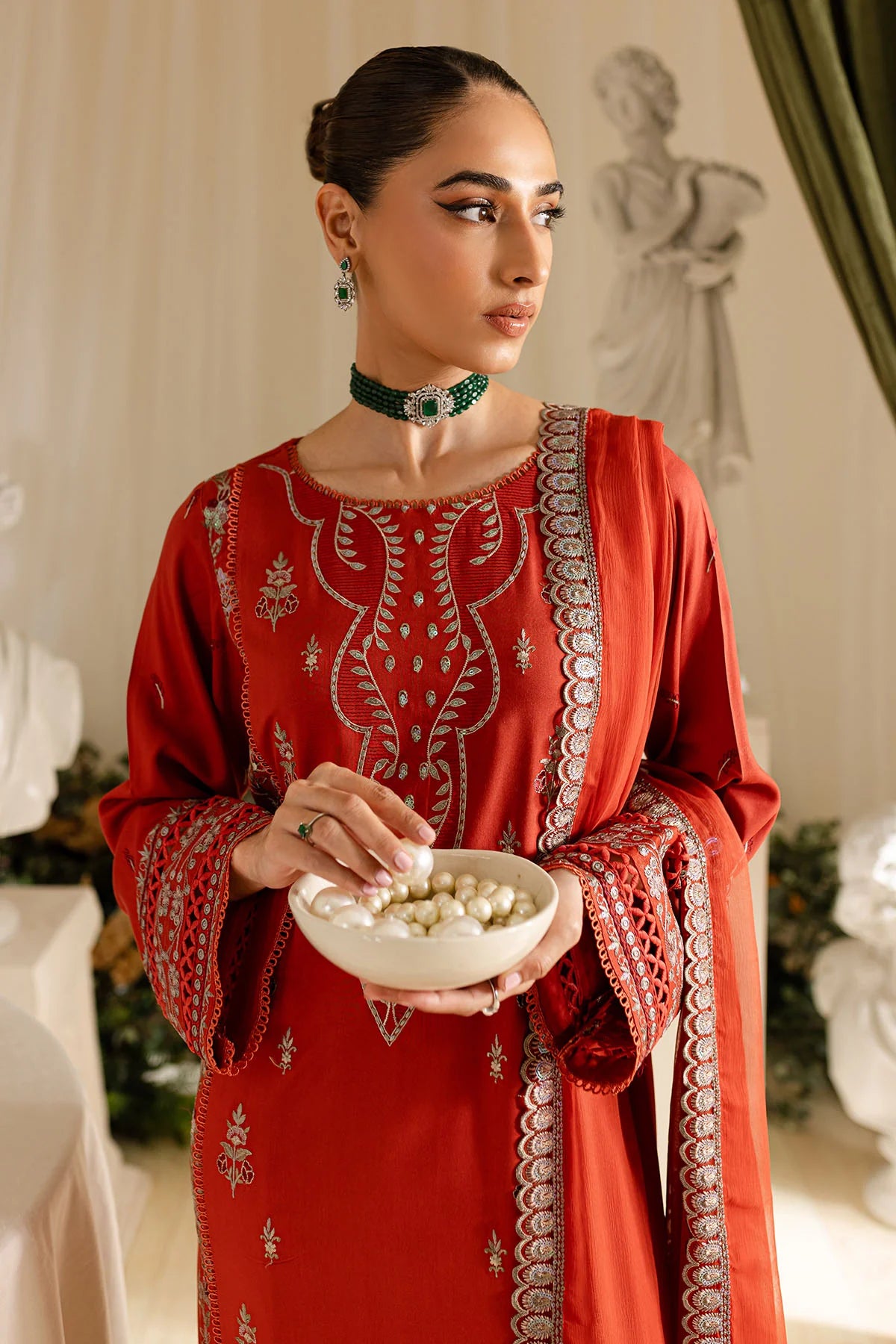 Nureh 3Pc Embroidered Linen Suit NP-558 gulbuy.com