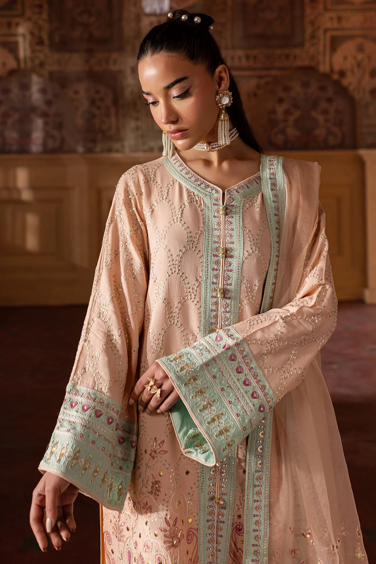 Nureh 3Pc Embroidered Silk Suit NE-141 gulbuy.com