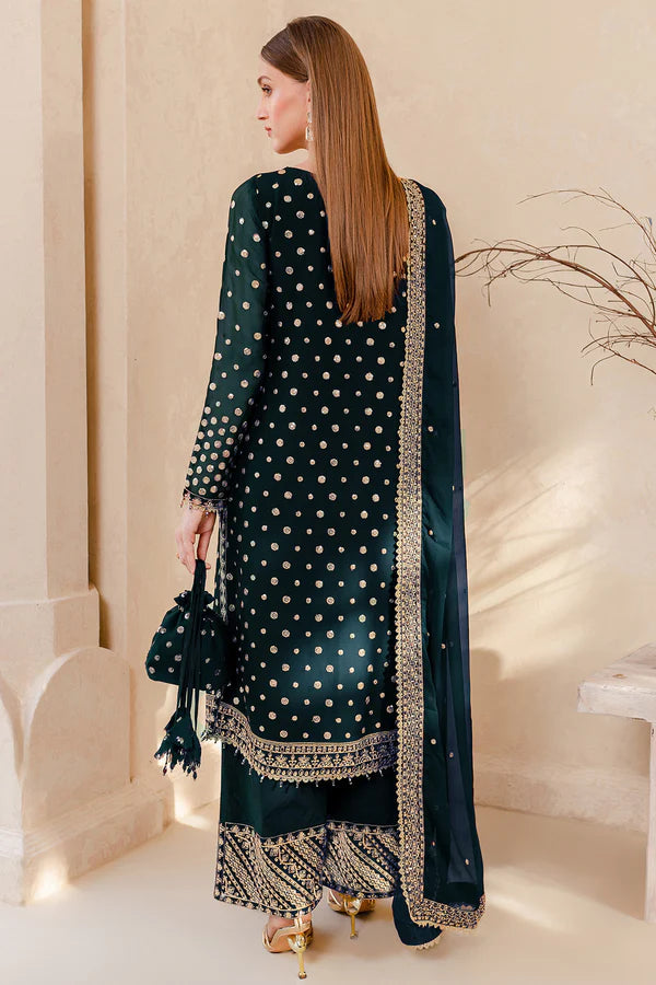 Farasha 3Pc Embroidered Chiffon Suit Teal Muse gulbuy.com