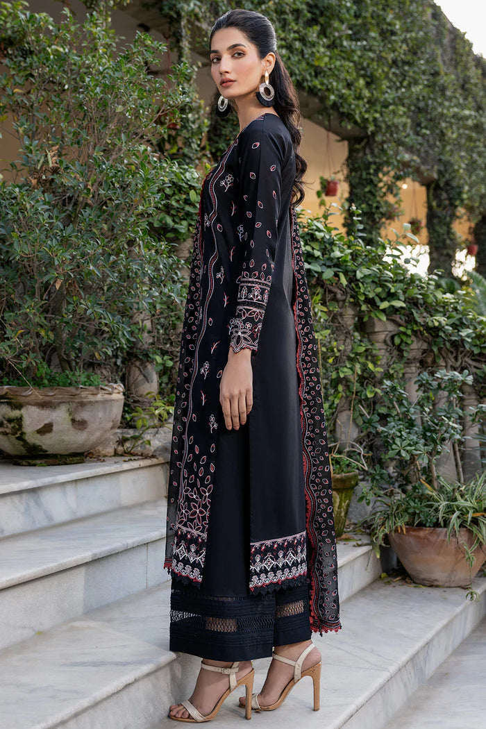Farasha 3Pc Embroidered Lawn Suit Black Rose gulbuy.com