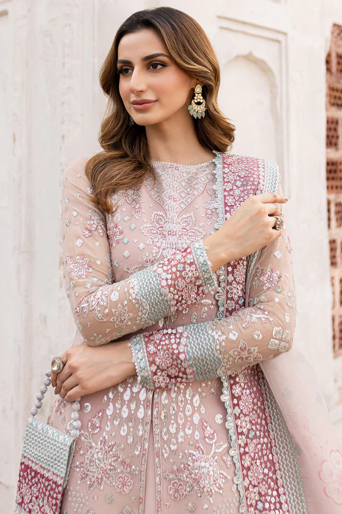 Farasha 3Pc Embroidered Chiffon Suit Satin Rose gulbuy.com
