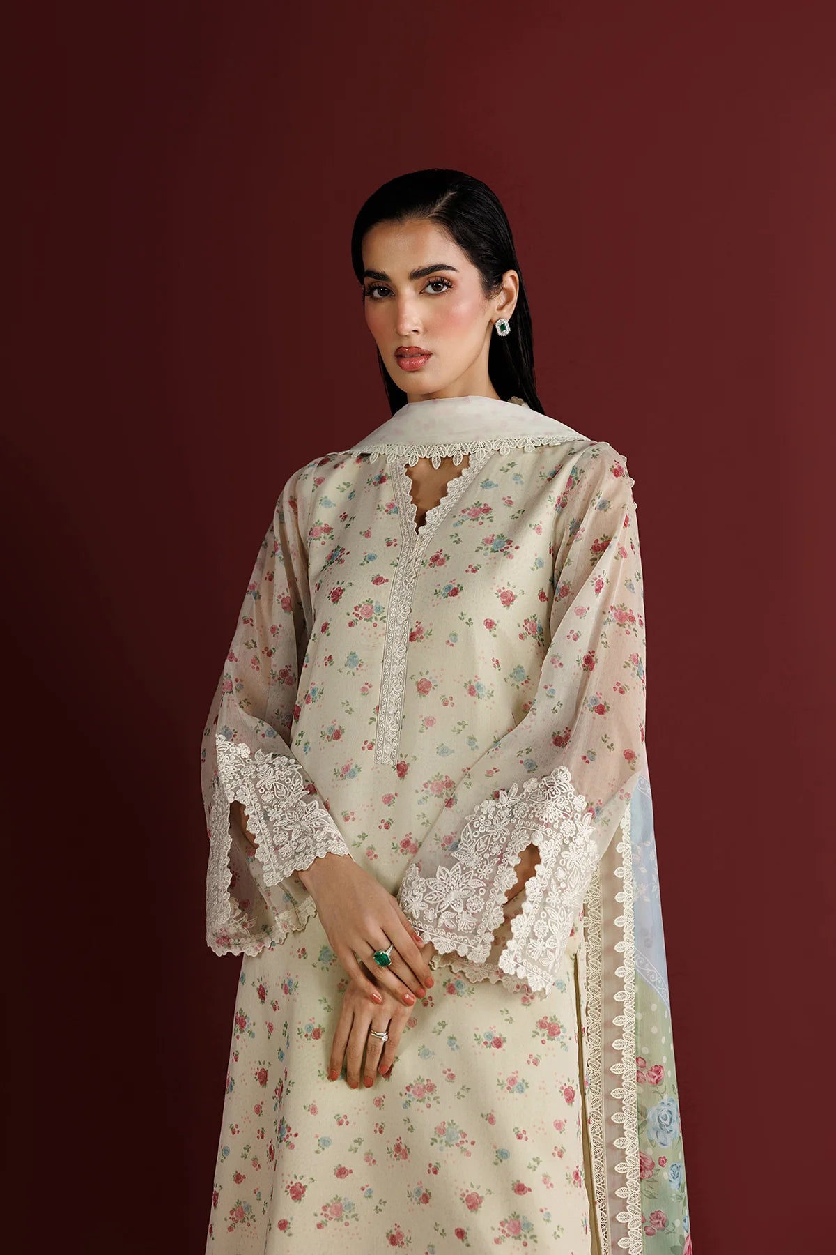 Farasha 3Pc Printed Chiffon Suit Daisy Garden