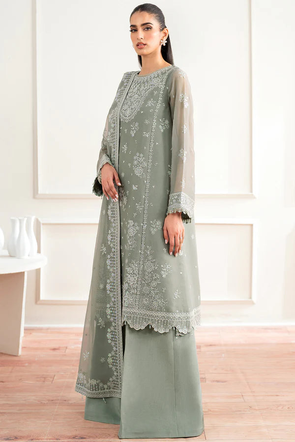 Farasha 3Pc Embroidered Chiffon Suit Ash Green gulbuy.com