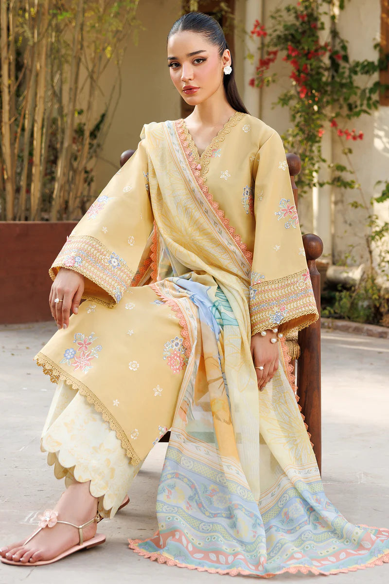 Farasha 3Pc Embroidered Lawn Suit Sunlit Mellow gulbuy.com