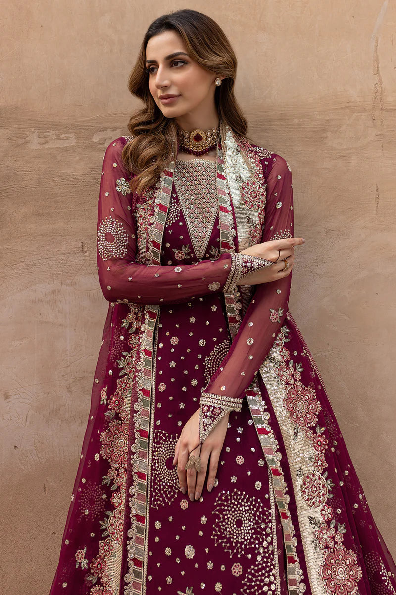 Farasha 3Pc Embroidered Chiffon Suit Scarlet Charm gulbuy.com