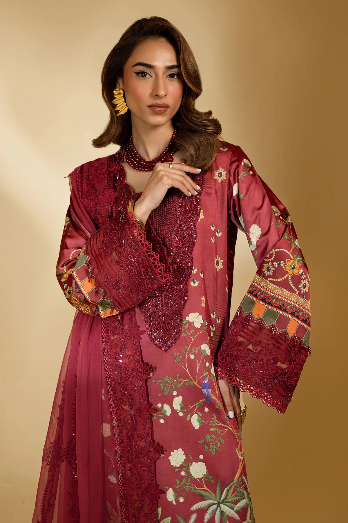 Nureh 3Pc Embroidered Silk Suit S-22 gulbuy.com