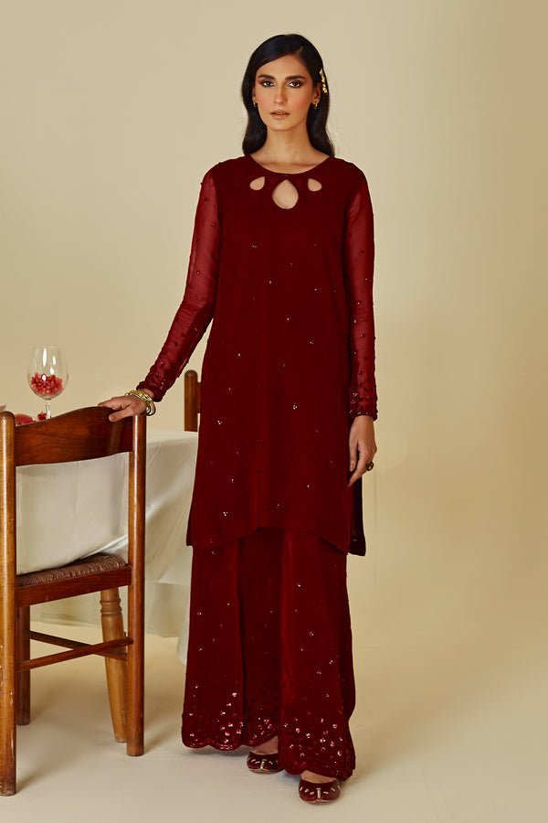 BAROQUE 2PC EMBROIDERED CHIFFON SUIT (BQU-UF-D258)