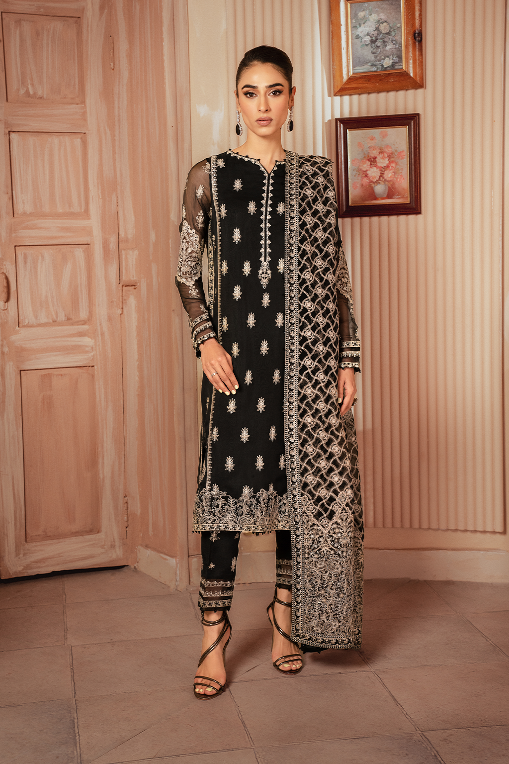 3 PIECE IZNIK EMBROIDERED CHIFFON SUIT (ICK-03)