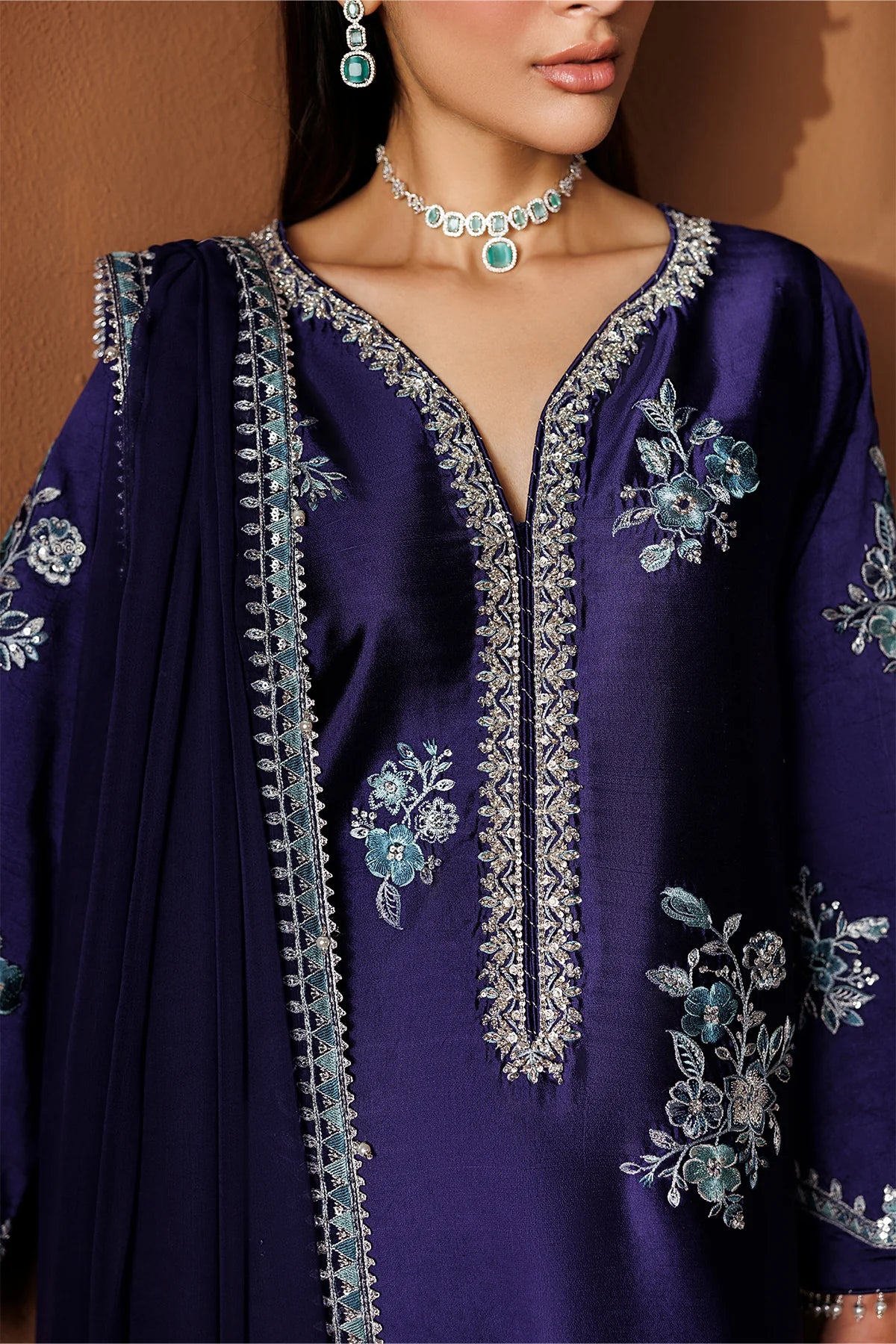 Baroque 3Pc Embroidered Silk Suit PR-1284 gulbuy.com