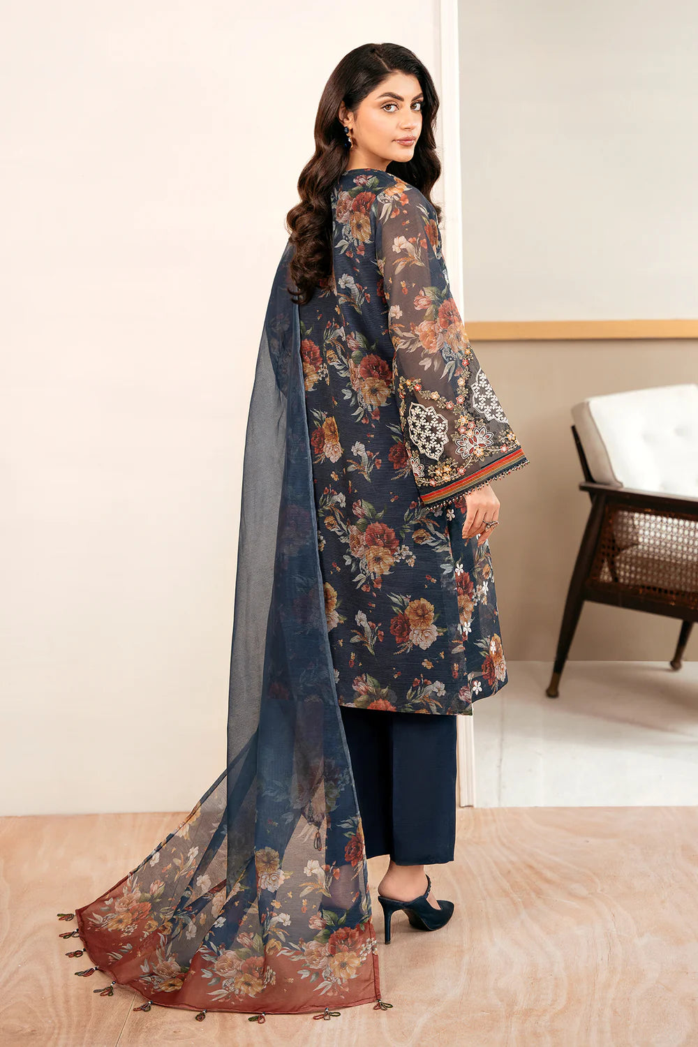 Baroque 3Pc Embroidered Cotton Net Suit UF-4035 gulbuy.com