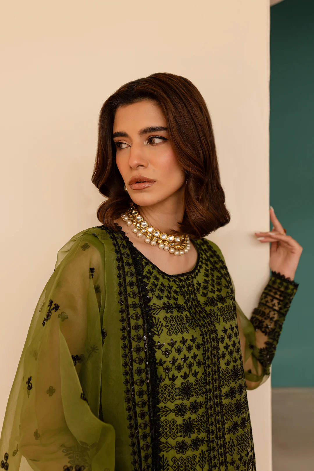 Batik 3Pc Embroidered Organza Suit Flaxen gulbuy.com