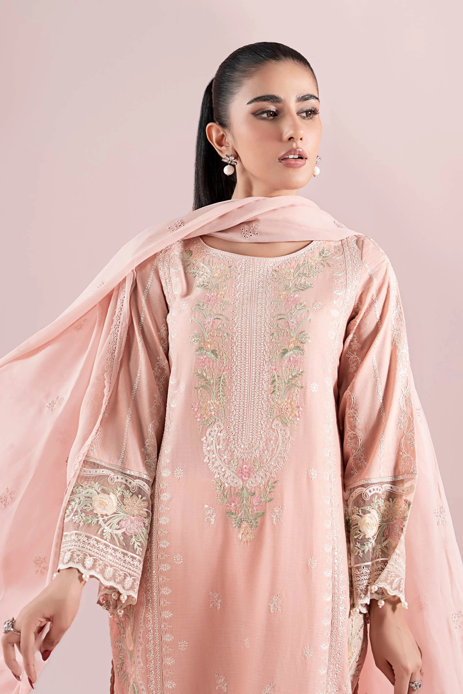 Maria B 3Pc Embroidered Dobby Suit DW-EA25-25 Pink gulbuy.com