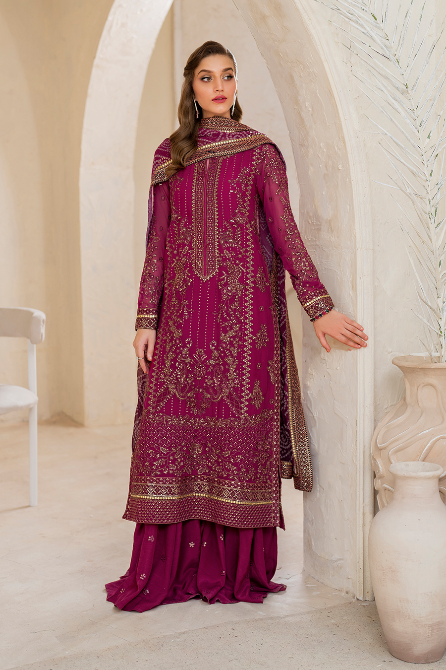 3 PIECE IZNIK EMBROIDERED CHIFFON SUIT (CC-45)