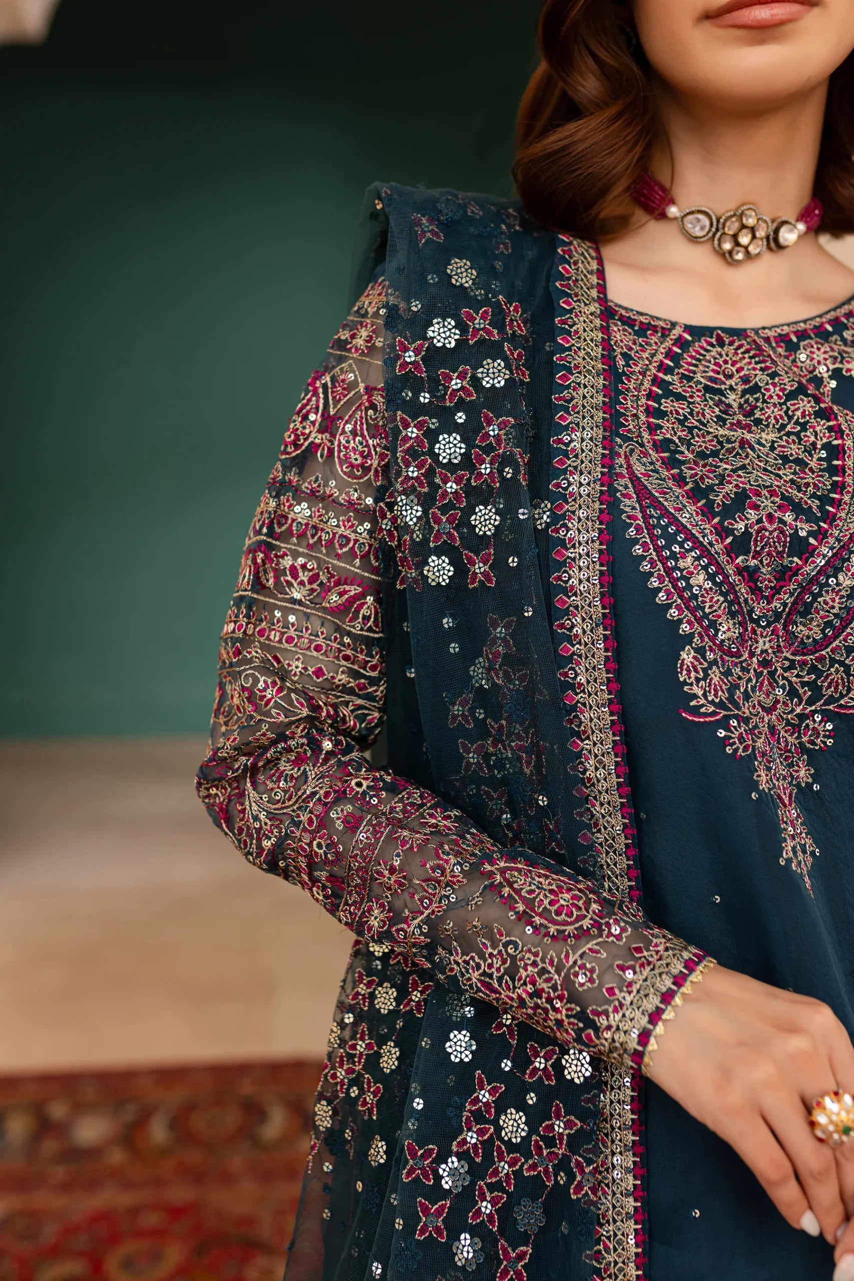 Batik 3Pc Embroidered Organza Suit Azure Blue gulbuy.com