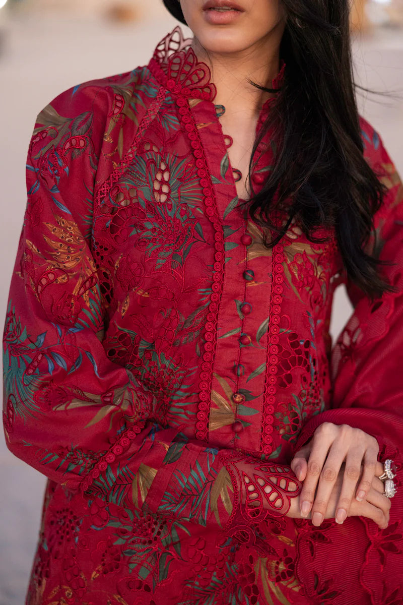 Rang Rasiya 3Pc Embroidered Lawn Suit Scarlet gulbuy.com