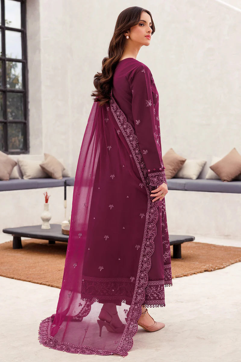 Farasha 3Pc Embroidered Lawn Suit Regal Plum gulbuy.com