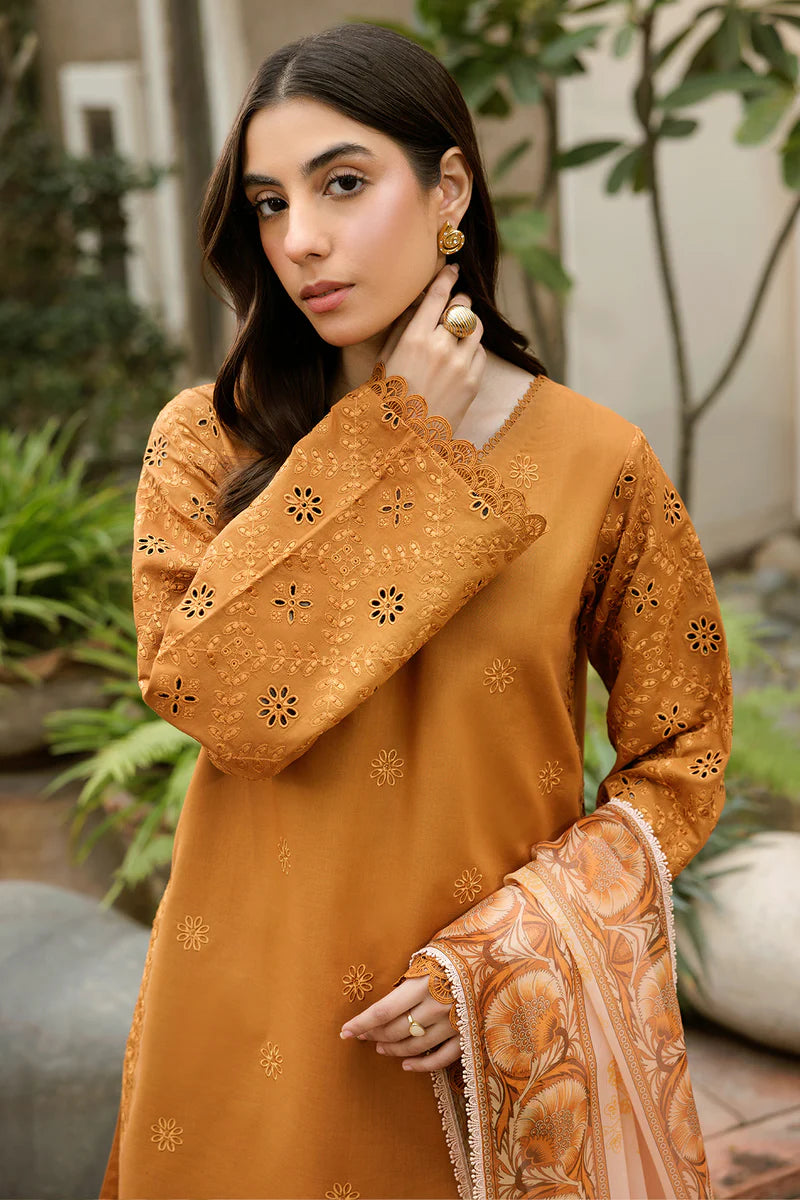 Farasha 3Pc Embroidered Lawn Suit Golden Dusk gulbuy.com