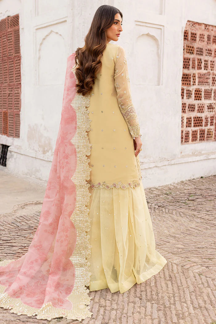 Farasha 3Pc Embroidered Chiffon Suit Marigold Bliss gulbuy.com