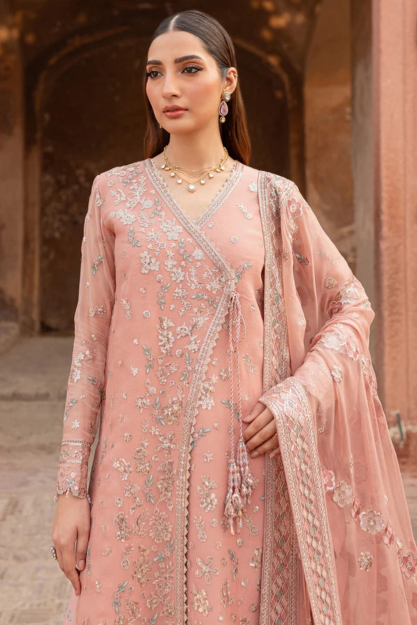 Farasha 3Pc Embroidered Chiffon Suit Peach Bell gulbuy.com