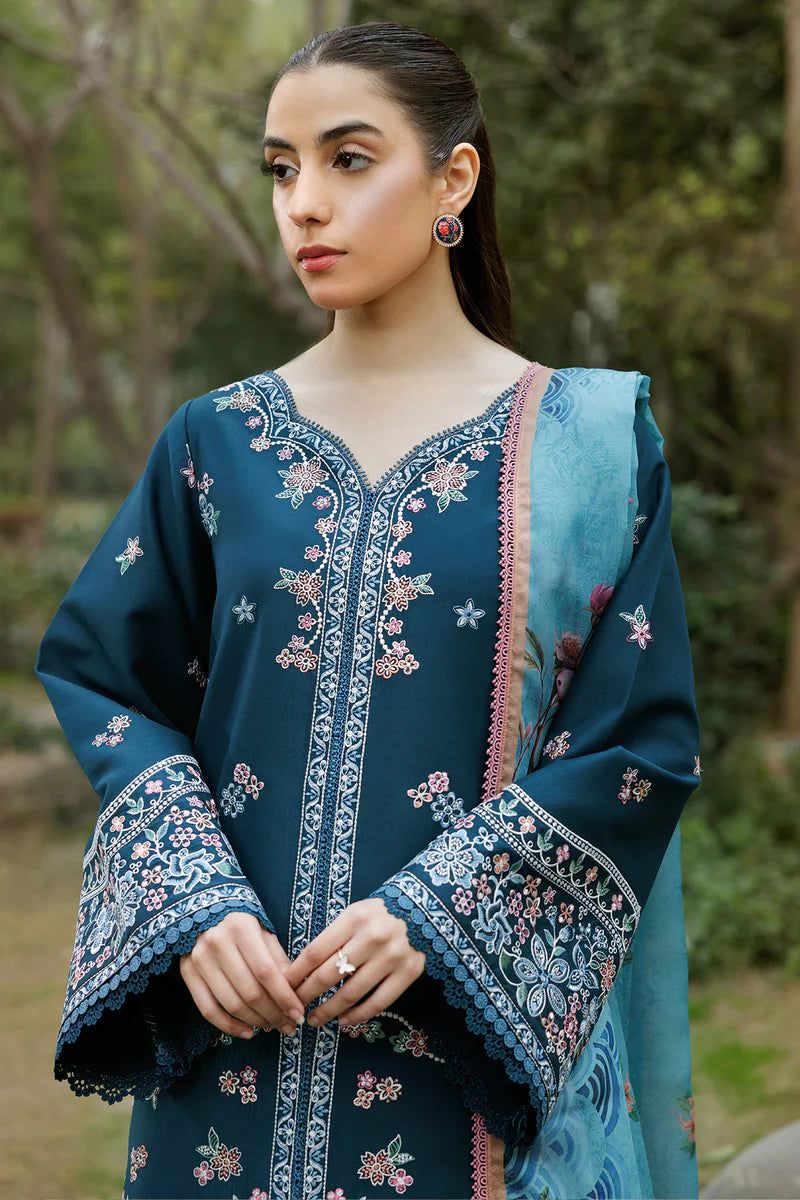 Farasha 3Pc Embroidered Lawn Suit Mist Blue gulbuy.com