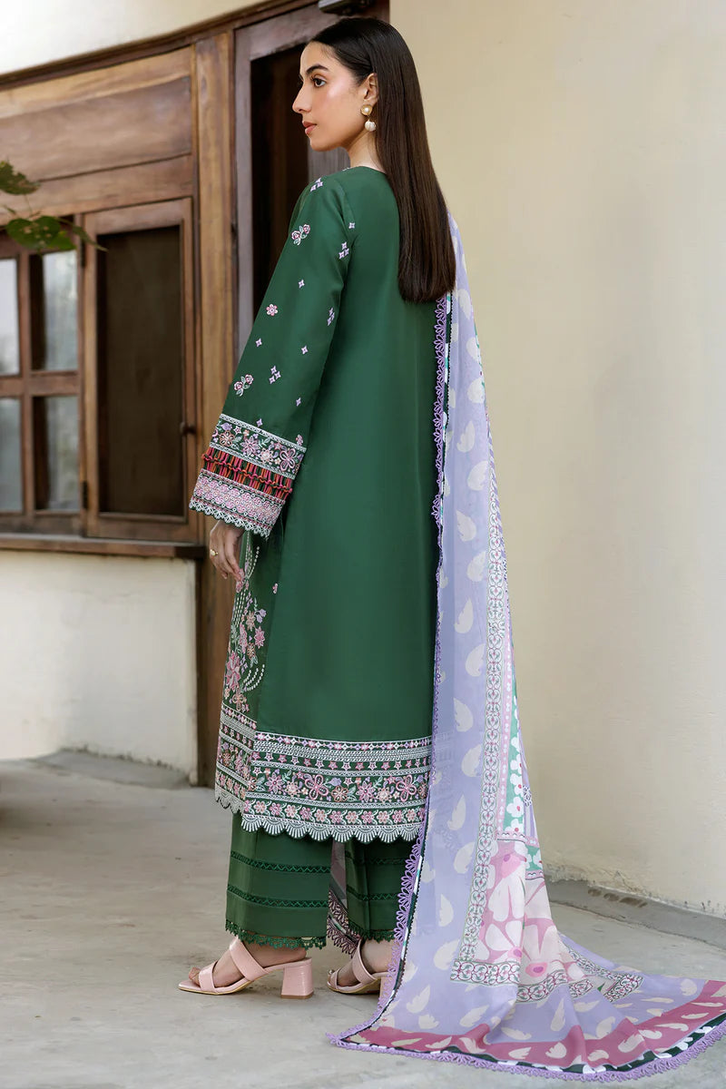 Farasha 3Pc Embroidered Lawn Suit Emerald Eclips gulbuy.com