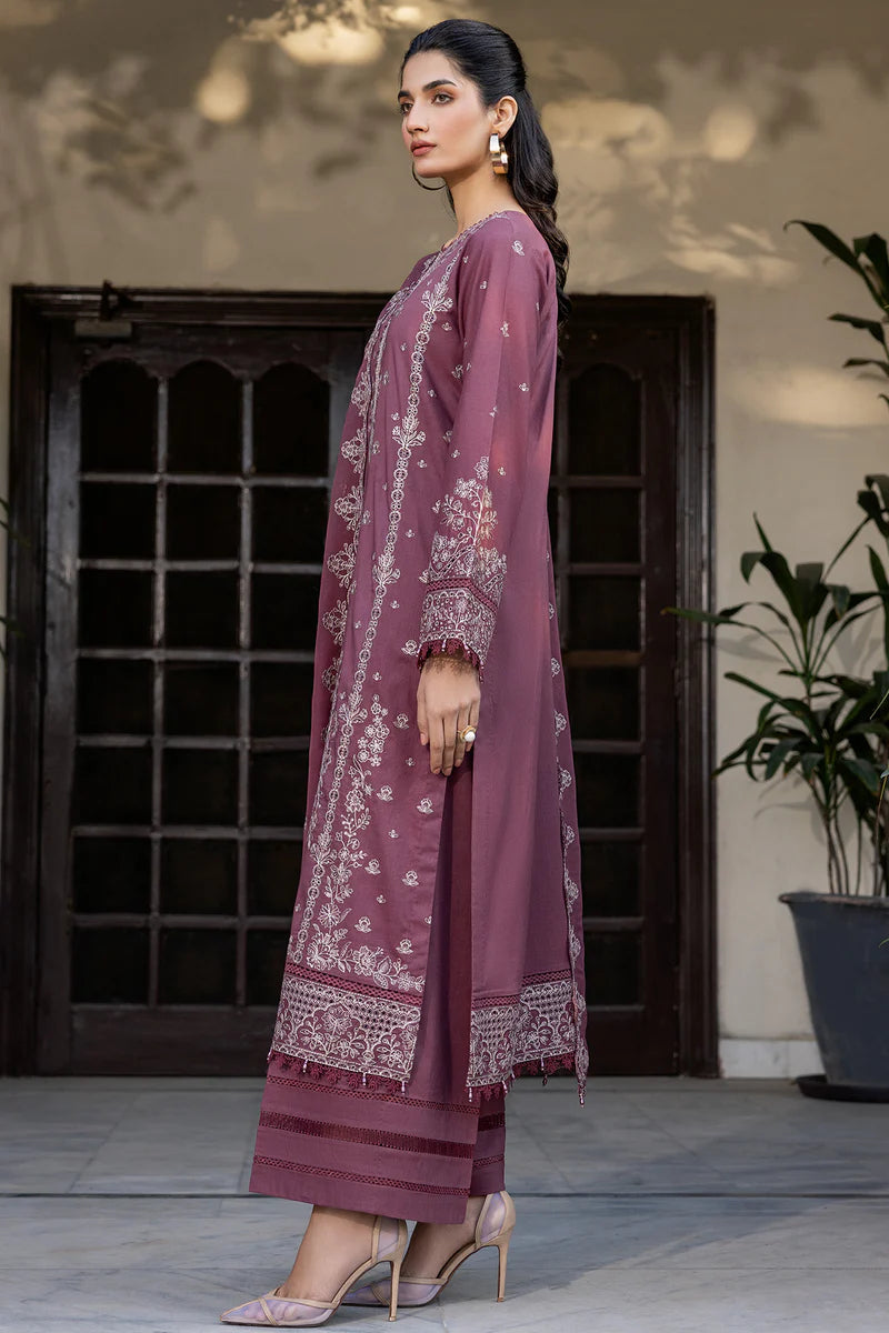 Farasha 3Pc Embroidered Lawn Suit Dusty Rose gulbuy.com