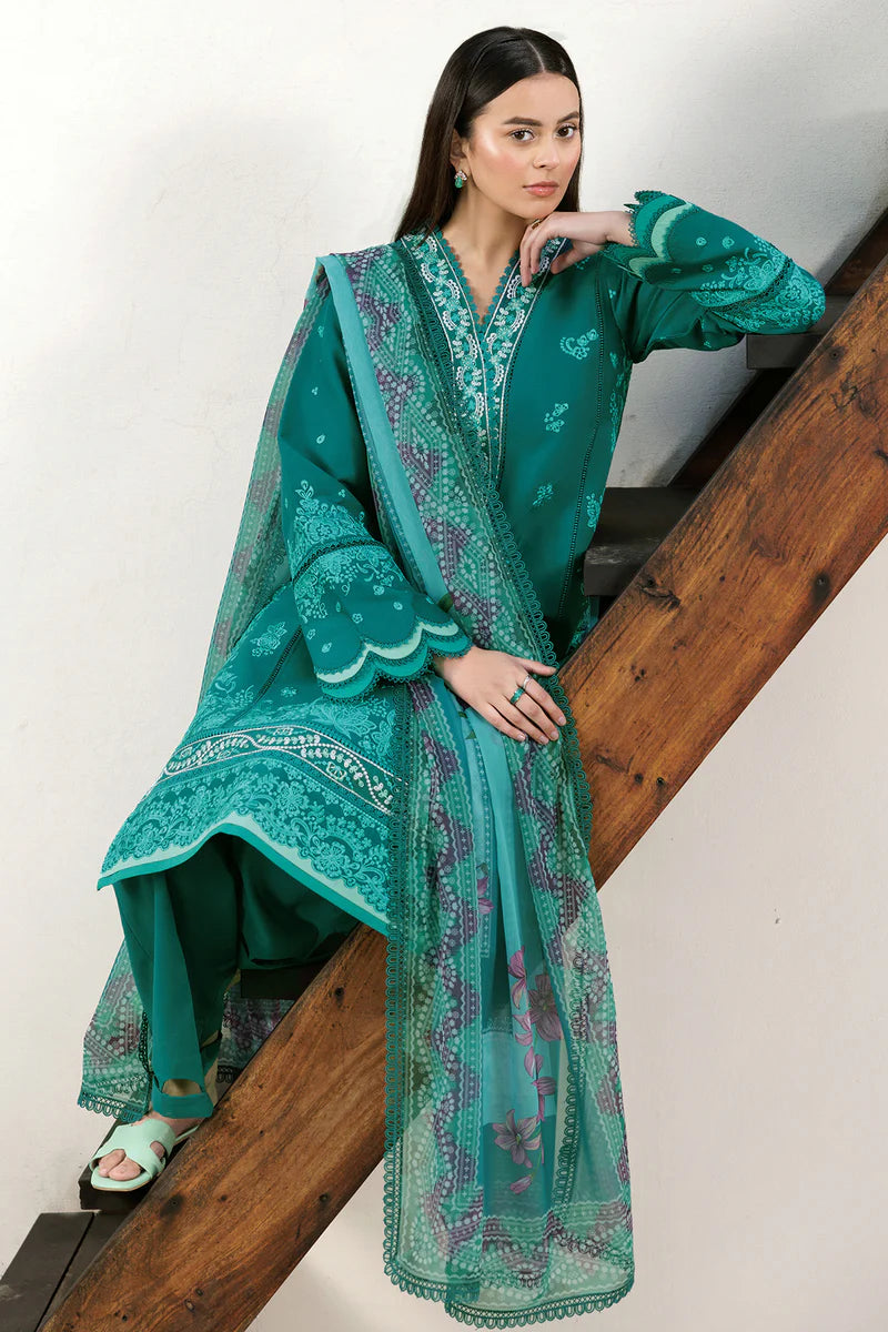 Farasha 3Pc Embroidered Lawn Suit Dewy Teal gulbuy.com