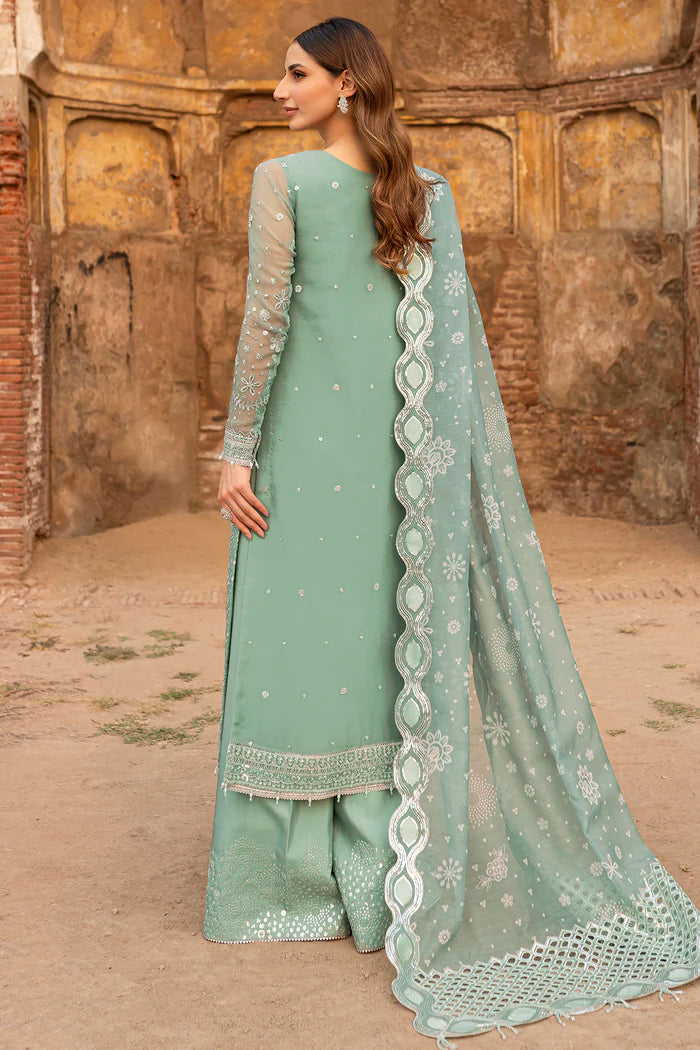 Farasha 3Pc Embroidered Chiffon Suit Ocean Light gulbuy.com
