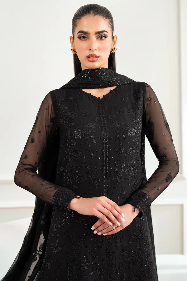 Farasha 3Pc Embroidered Chiffon Suit Dark Whisper gulbuy.com
