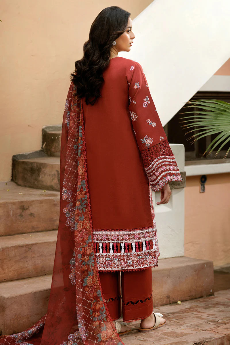 Farasha 3Pc Embroidered Lawn Suit Russet Flames gulbuy.com