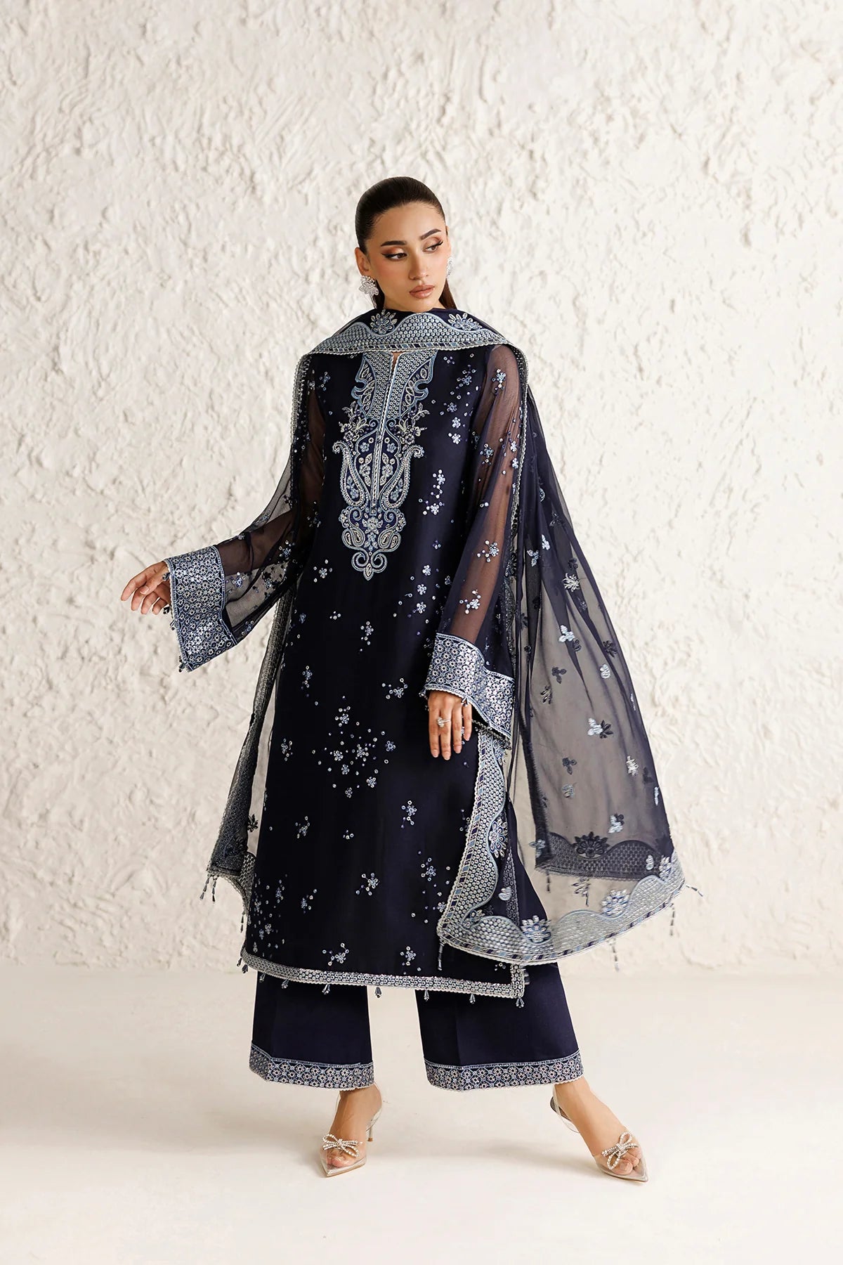 Farasha 3Pc Embroidered Chiffon Suit Azurelle