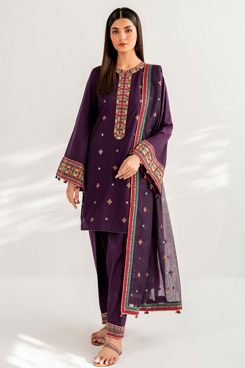 JAZMIN 3 PIECE EMBROIDERED DOBBY LAWN SUIT (USE-9088)