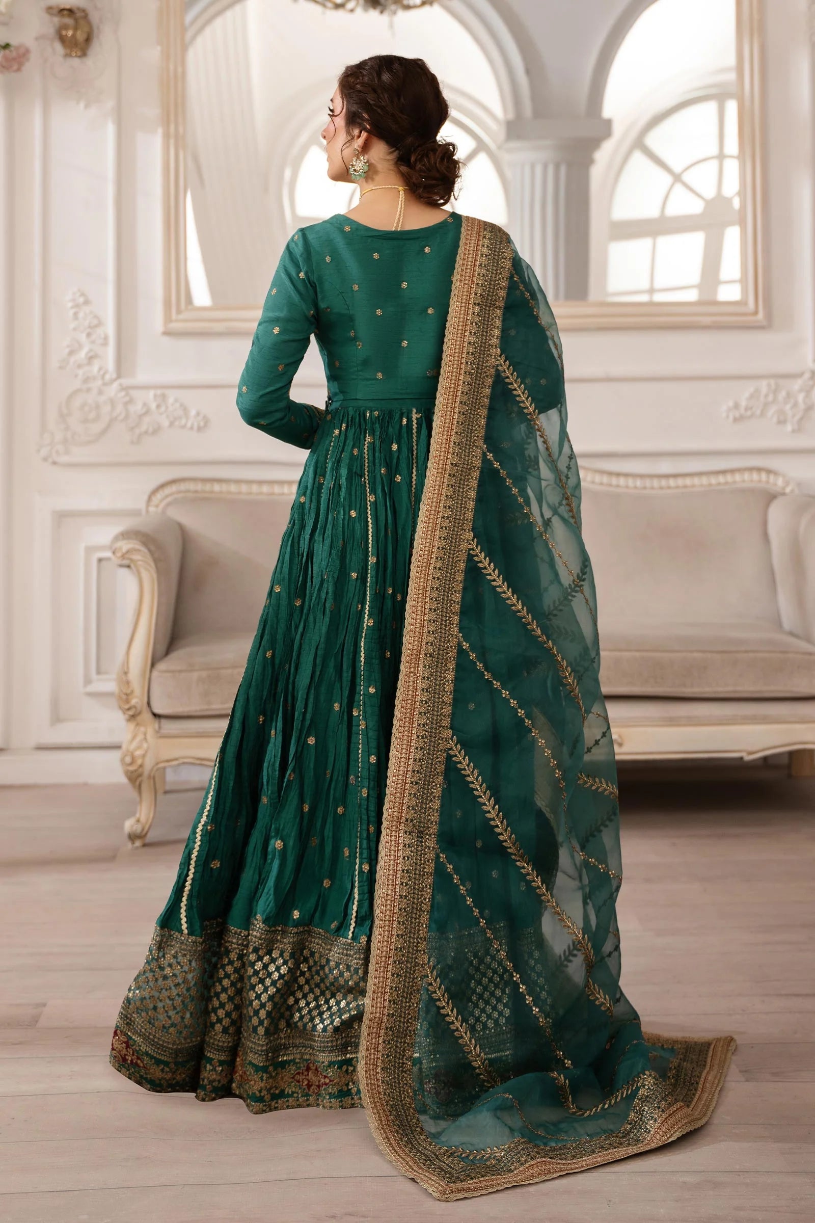 Maria B 3Pc Embroidered Raw Silk Suit SF-EA25-04 gulbuy.com