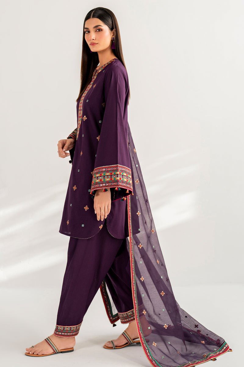 JAZMIN 3 PIECE EMBROIDERED DOBBY LAWN SUIT (USE-9088) gulbuy.com