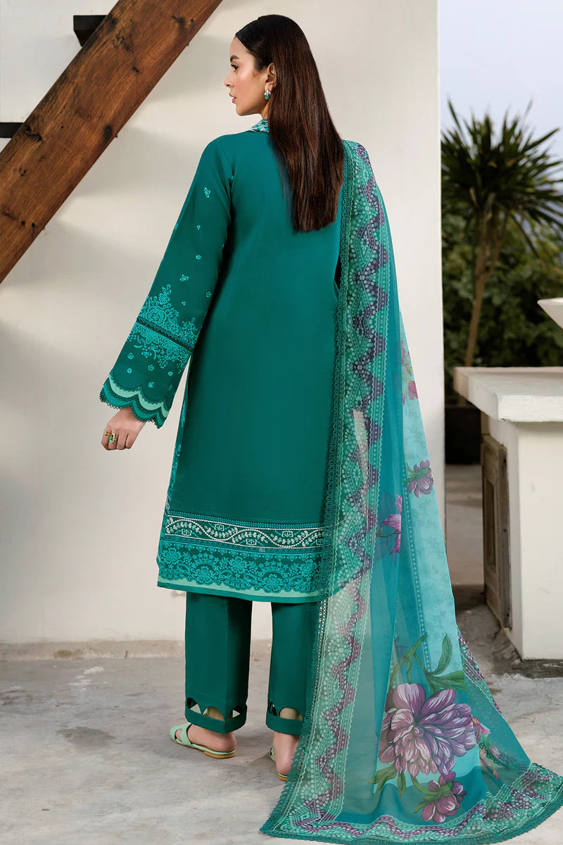 Farasha 3Pc Embroidered Lawn Suit Dewy Teal gulbuy.com