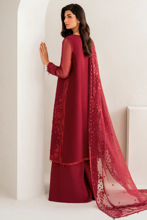 Farasha 3Pc Embroidered Chiffon Suit Cameo gulbuy.com